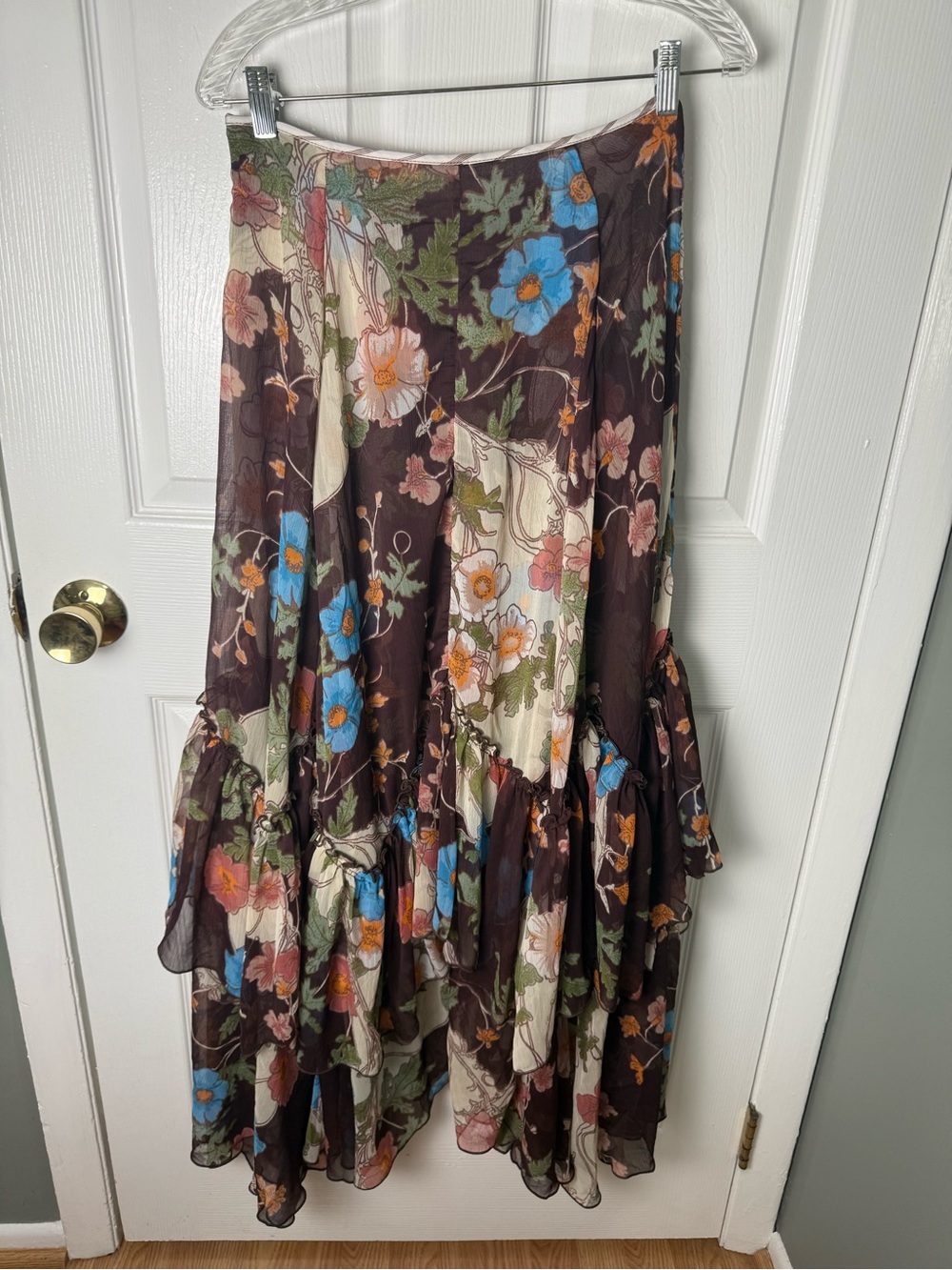 Free People Palermo Villa Chiffon Maxi Skirt in Chocolate Combo 4 - Picture 6 of 9